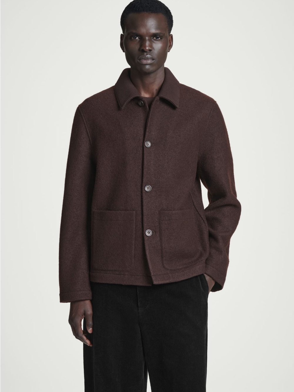 COS Dark Brown Wool Button-Front Pea Coat